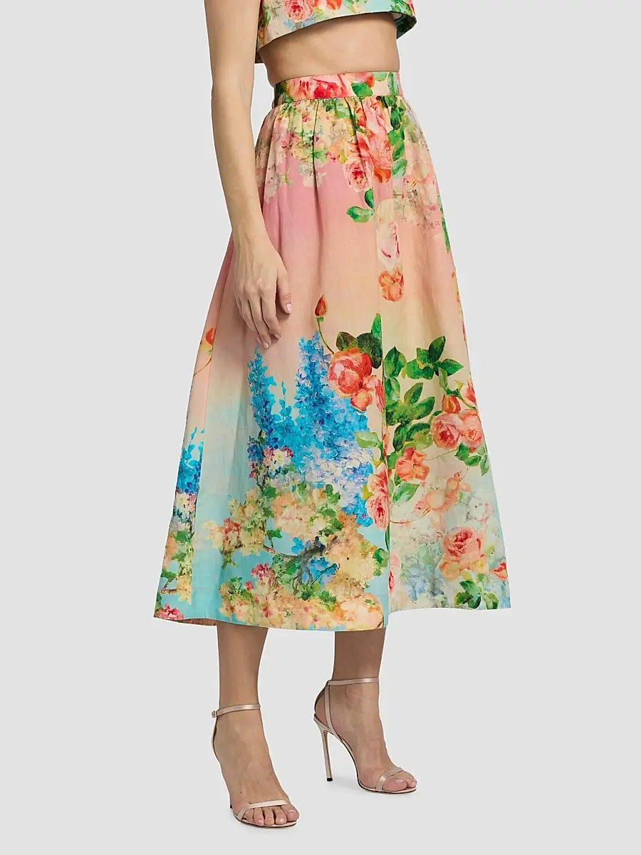 Hemant & Nandita Women's Floral Ombré Cotton-Linen Midi-Skirt | Thumbnail 4 Hemant & Nandita Women's Floral Ombré Cotton-Linen Midi-Skirt | Thumbnail 4