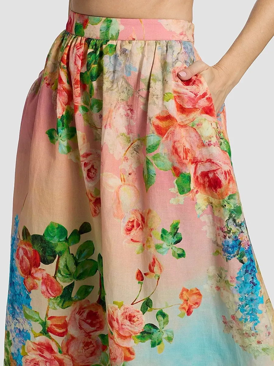 Hemant & Nandita Women's Floral Ombré Cotton-Linen Midi-Skirt | Thumbnail 6 Hemant & Nandita Women's Floral Ombré Cotton-Linen Midi-Skirt | Thumbnail 6
