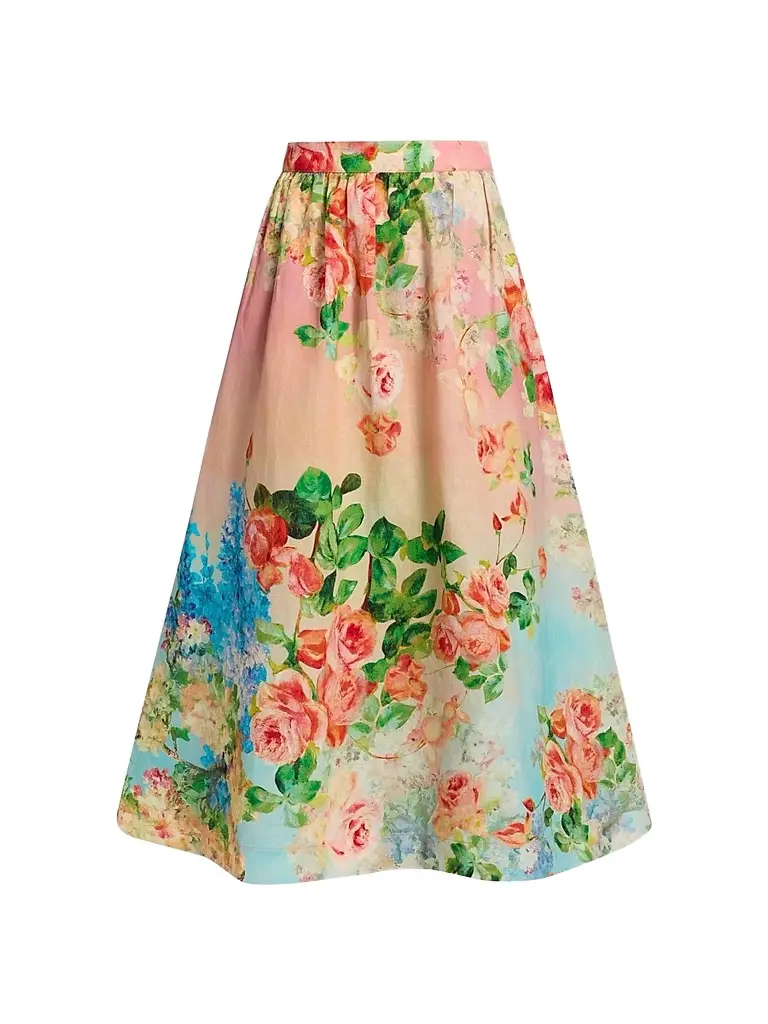 Hemant & Nandita Women's Floral Ombré Cotton-Linen Midi-Skirt