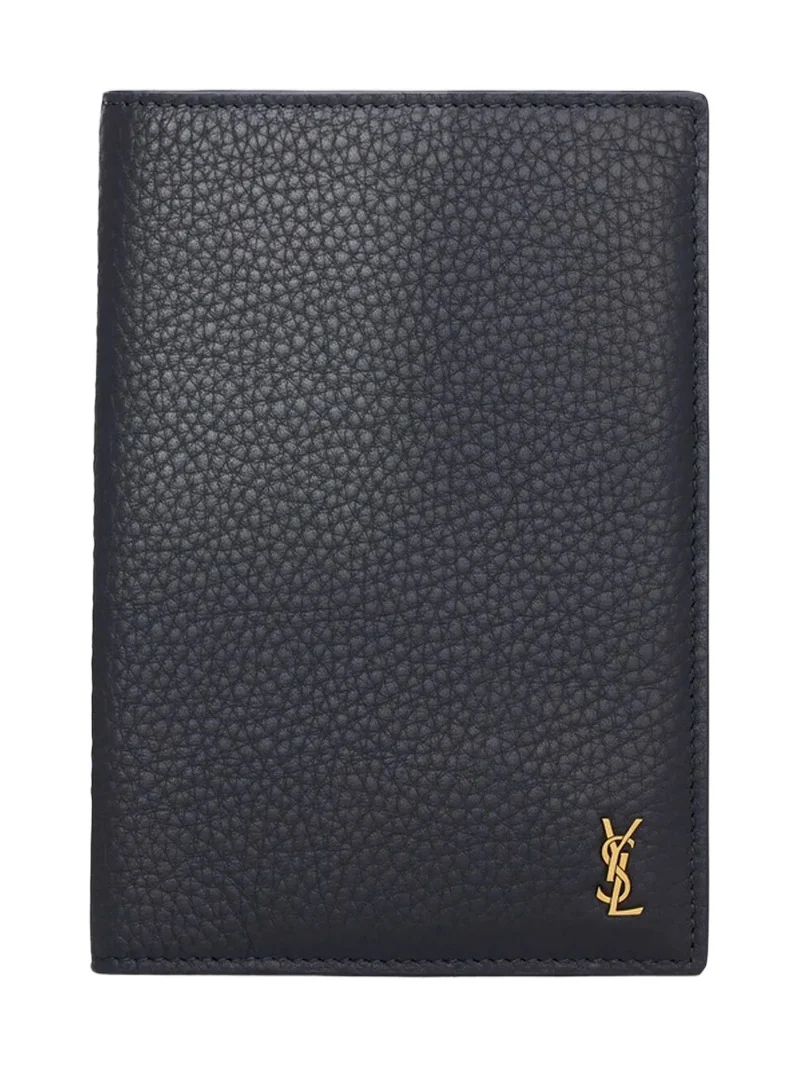 Saint Laurent Tiny Cassandre Passport Case in Grained Leather - Midnight Blue