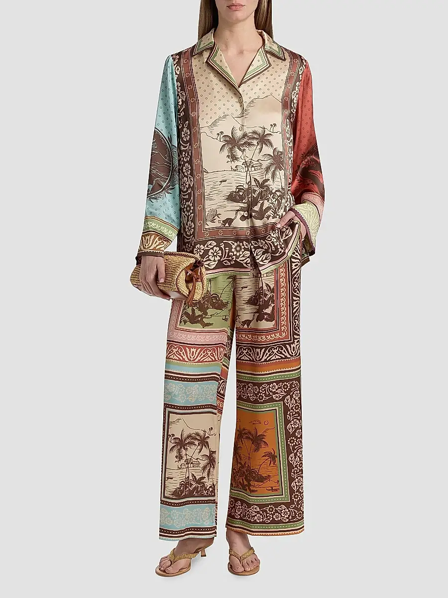 ALÉMAIS Women's Alberta Printed Silk Wide-Leg Pants | Thumbnail 2 ALÉMAIS Women's Alberta Printed Silk Wide-Leg Pants | Thumbnail 2