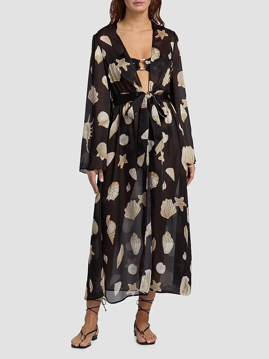 Milly Women's Vince Seashell-Print Cover-Up Midi-Dress | Thumbnail 3