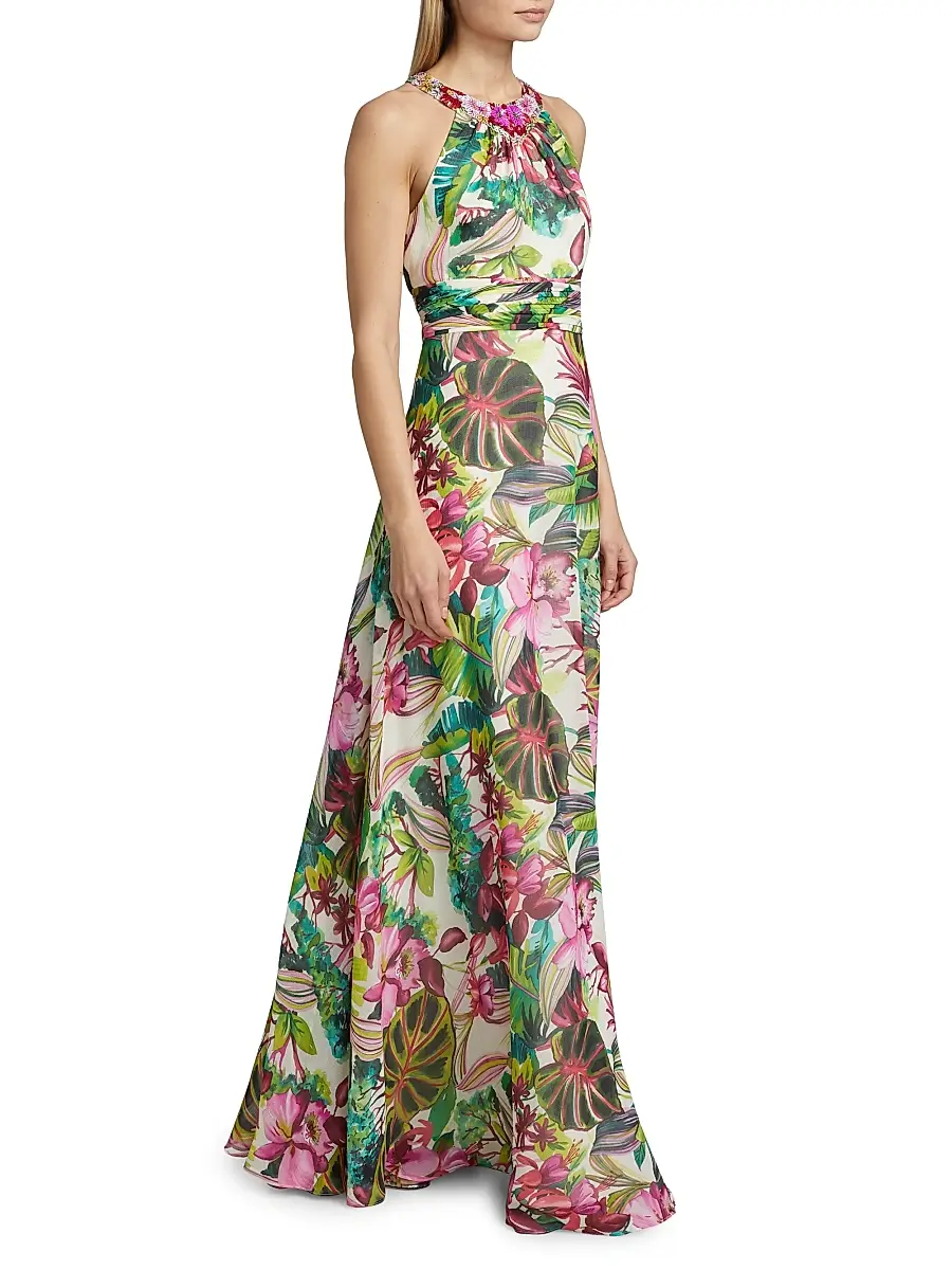 Teri Jon by Rickie Freeman Women's Floral Chiffon Gown | Thumbnail 2