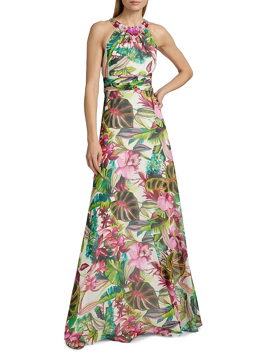 Teri Jon by Rickie Freeman Women's Floral Chiffon Gown | Thumbnail 3