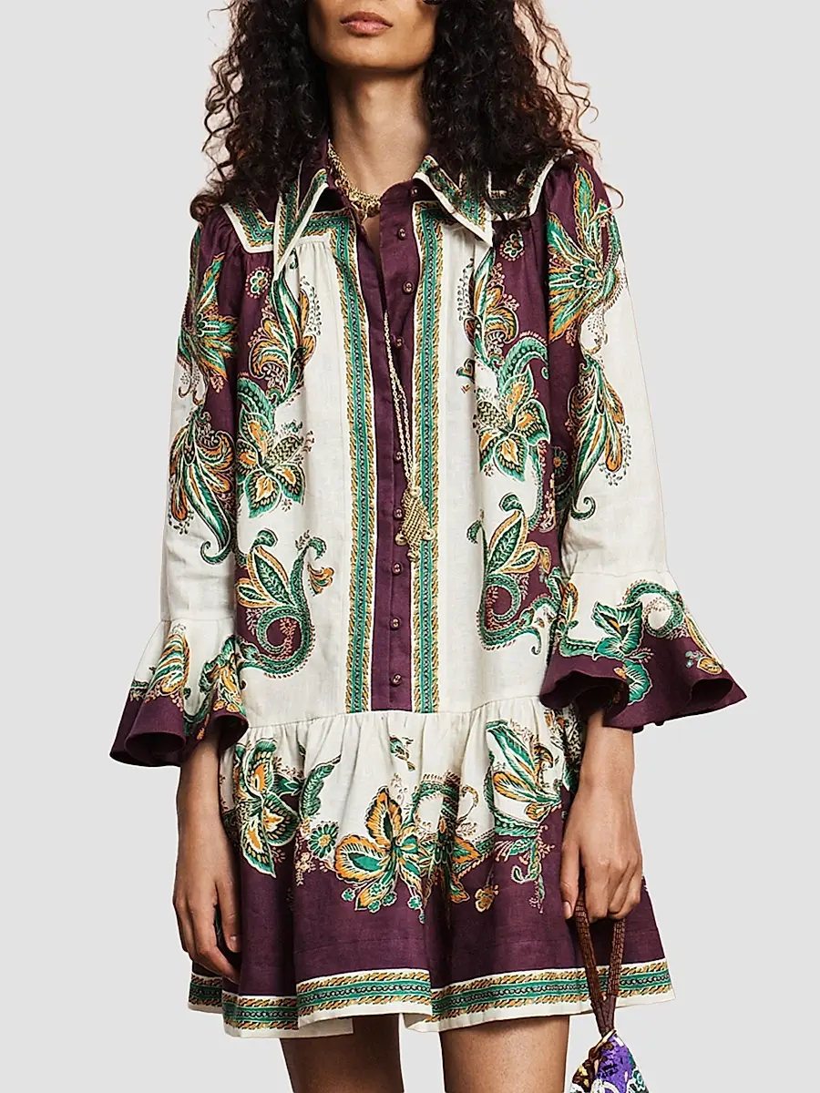 ALÉMAIS Women's Ruthie Printed Linen Drop-Waist Mini Shirtdress | Thumbnail 2 ALÉMAIS Women's Ruthie Printed Linen Drop-Waist Mini Shirtdress | Thumbnail 2