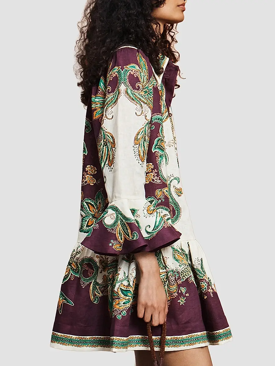 ALÉMAIS Women's Ruthie Printed Linen Drop-Waist Mini Shirtdress | Thumbnail 3 ALÉMAIS Women's Ruthie Printed Linen Drop-Waist Mini Shirtdress | Thumbnail 3