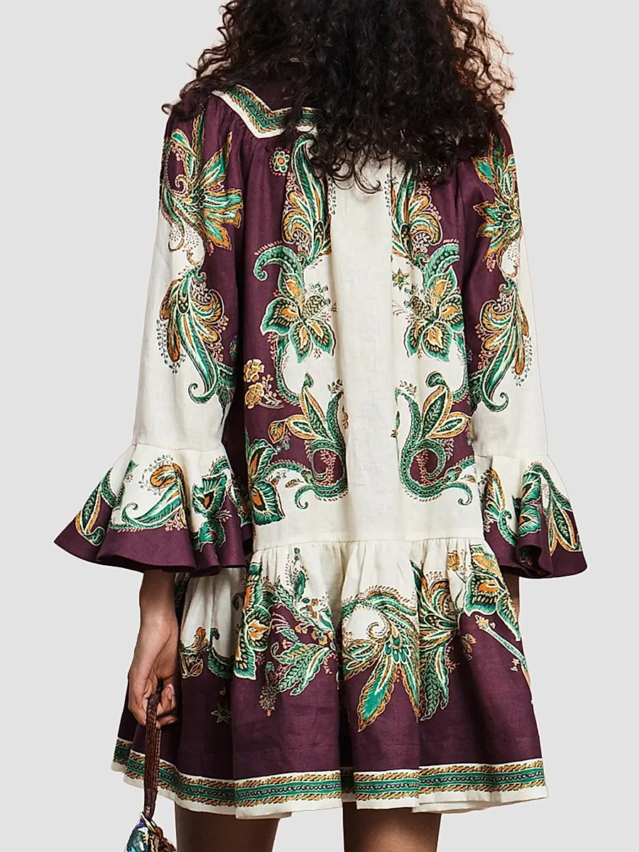 ALÉMAIS Women's Ruthie Printed Linen Drop-Waist Mini Shirtdress | Thumbnail 4 ALÉMAIS Women's Ruthie Printed Linen Drop-Waist Mini Shirtdress | Thumbnail 4