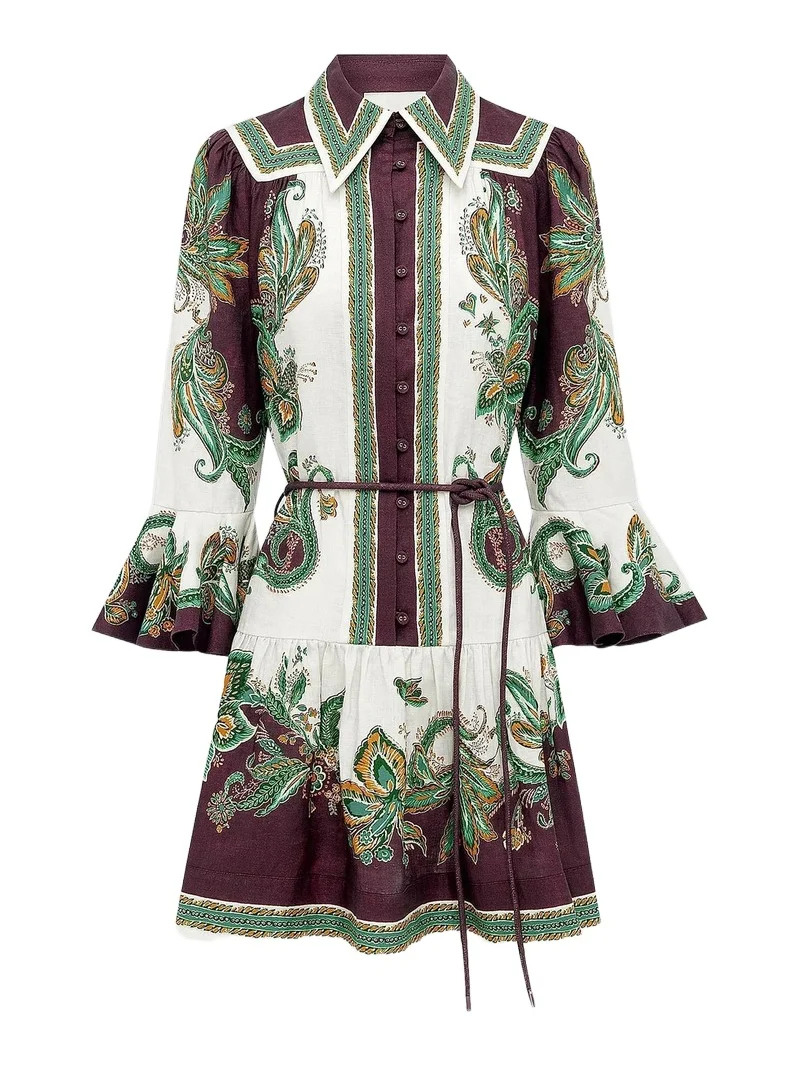 ALÉMAIS Women's Ruthie Printed Linen Drop-Waist Mini Shirtdress