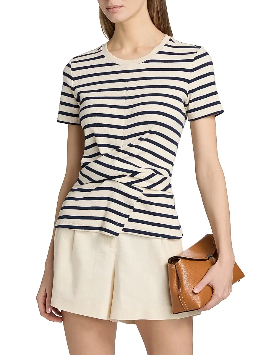 TANYA TAYLOR Women's Kelsey Striped Stretch-Cotton Top | Thumbnail 3