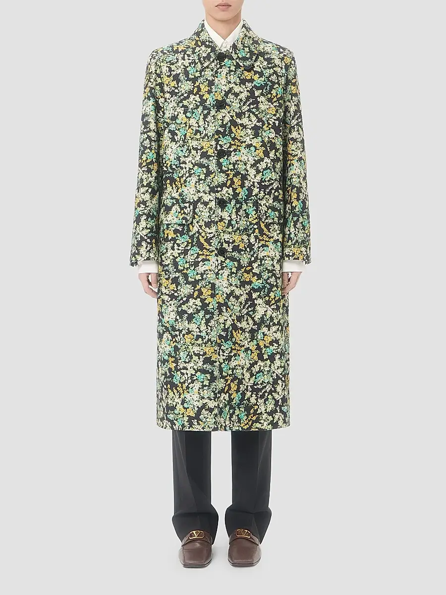 Valentino Men's Single-Breasted Coat in Cotton Drill with Papier Floral Print | Thumbnail 2 Valentino Men's Single-Breasted Coat in Cotton Drill with Papier Floral Print | Thumbnail 2