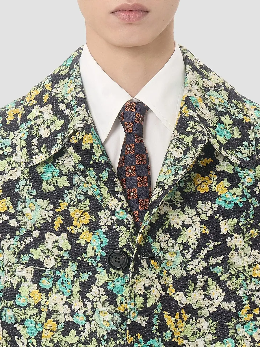 Valentino Men's Single-Breasted Coat in Cotton Drill with Papier Floral Print | Thumbnail 5 Valentino Men's Single-Breasted Coat in Cotton Drill with Papier Floral Print | Thumbnail 5