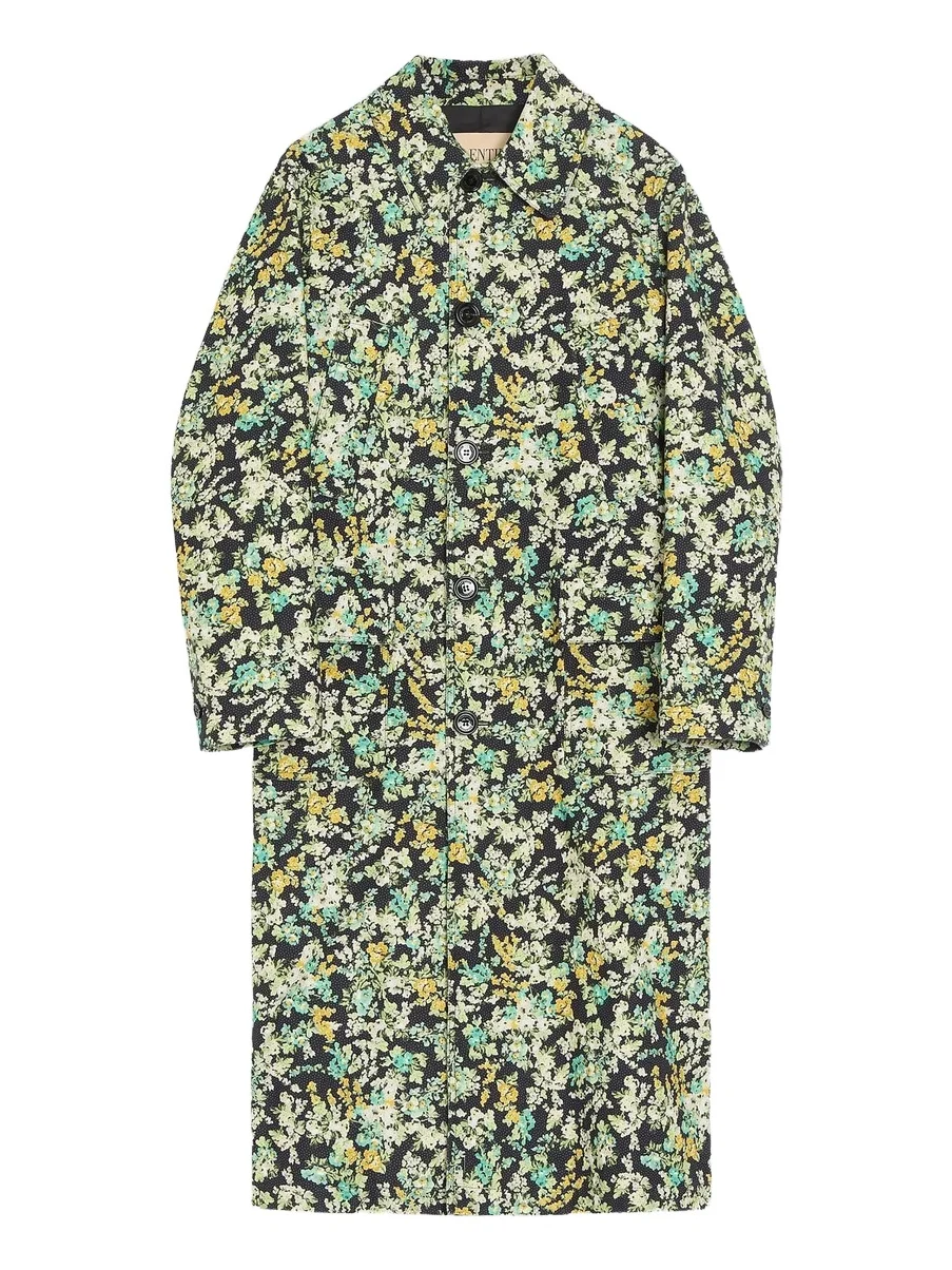 Valentino Men's Single-Breasted Coat in Cotton Drill with Papier Floral Print
