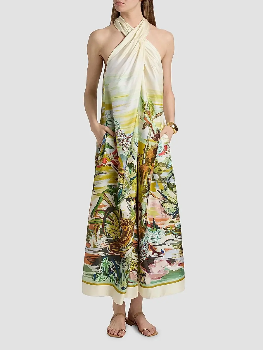 ALÉMAIS Women's Jungle Boogie Silk Halterneck Dress | Thumbnail 2 ALÉMAIS Women's Jungle Boogie Silk Halterneck Dress | Thumbnail 2
