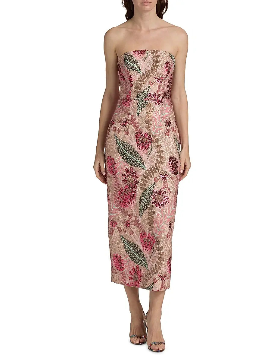 Milly Women's Esmeralda Sequined Bandeau Midi-Dress | Thumbnail 3 Milly Women's Esmeralda Sequined Bandeau Midi-Dress | Thumbnail 3