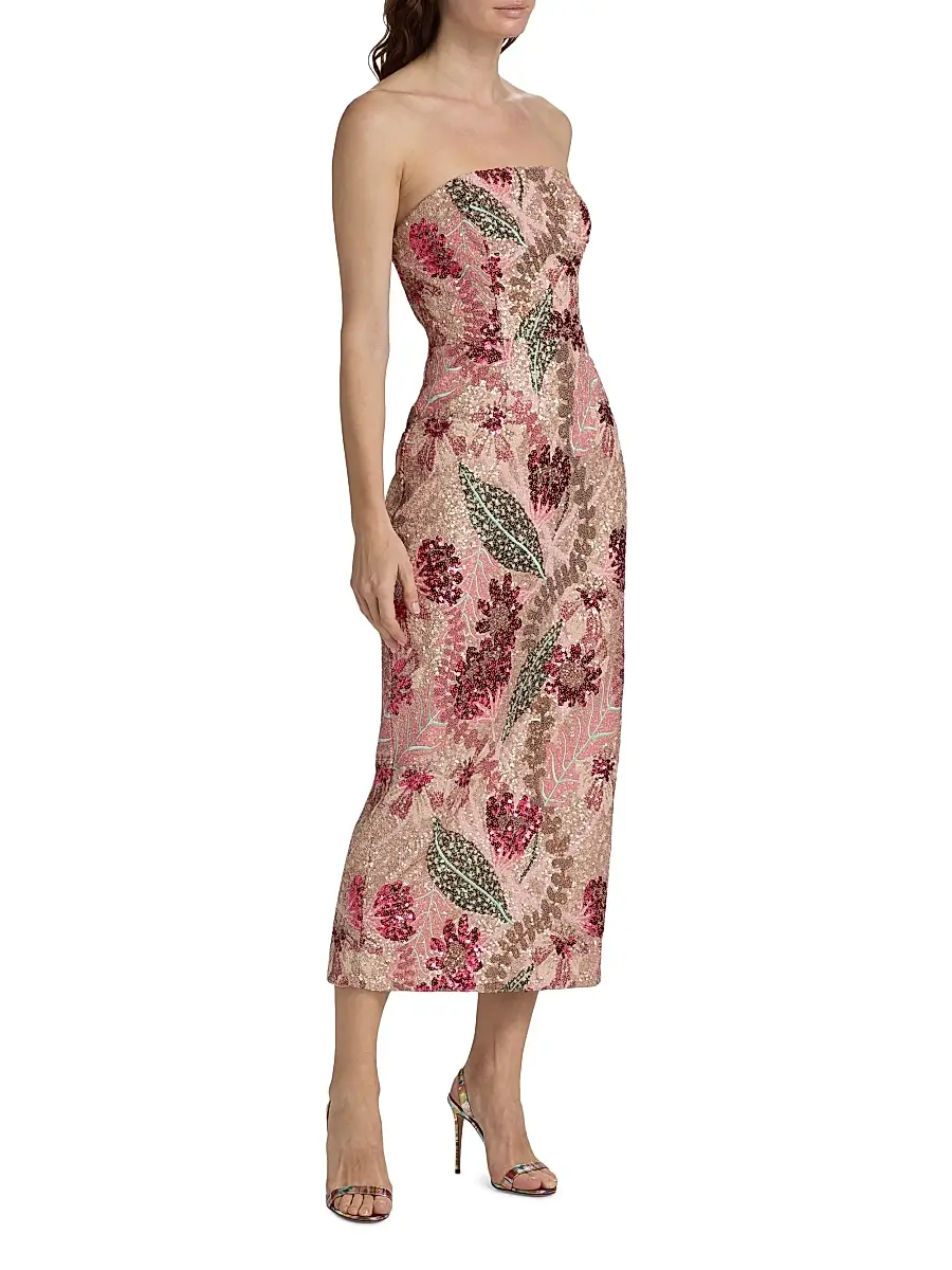 Milly Women's Esmeralda Sequined Bandeau Midi-Dress | Thumbnail 4 Milly Women's Esmeralda Sequined Bandeau Midi-Dress | Thumbnail 4