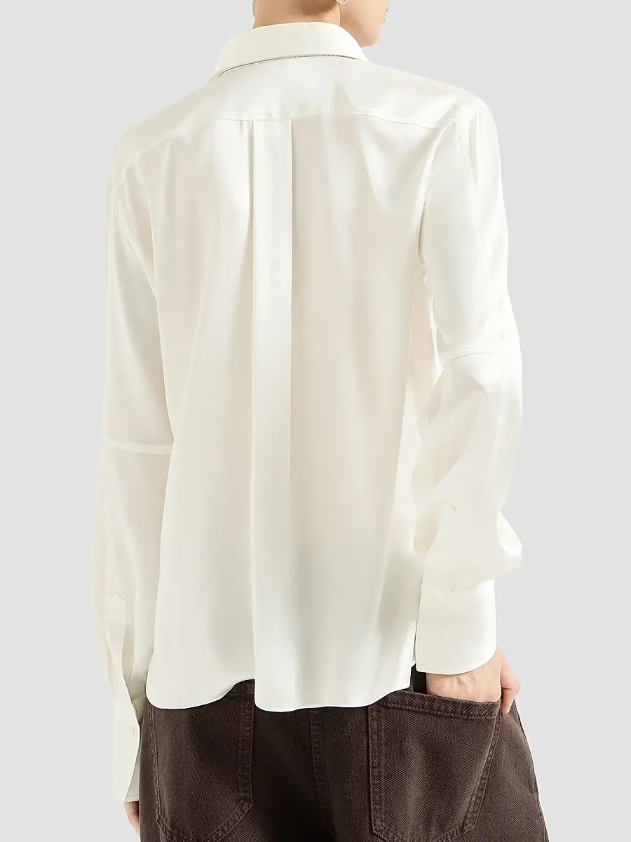 Brunello Cucinelli Women's Stretch Silk Satin Shirt with Monili - White | Thumbnail 4 Brunello Cucinelli Women's Stretch Silk Satin Shirt with Monili - White | Thumbnail 4