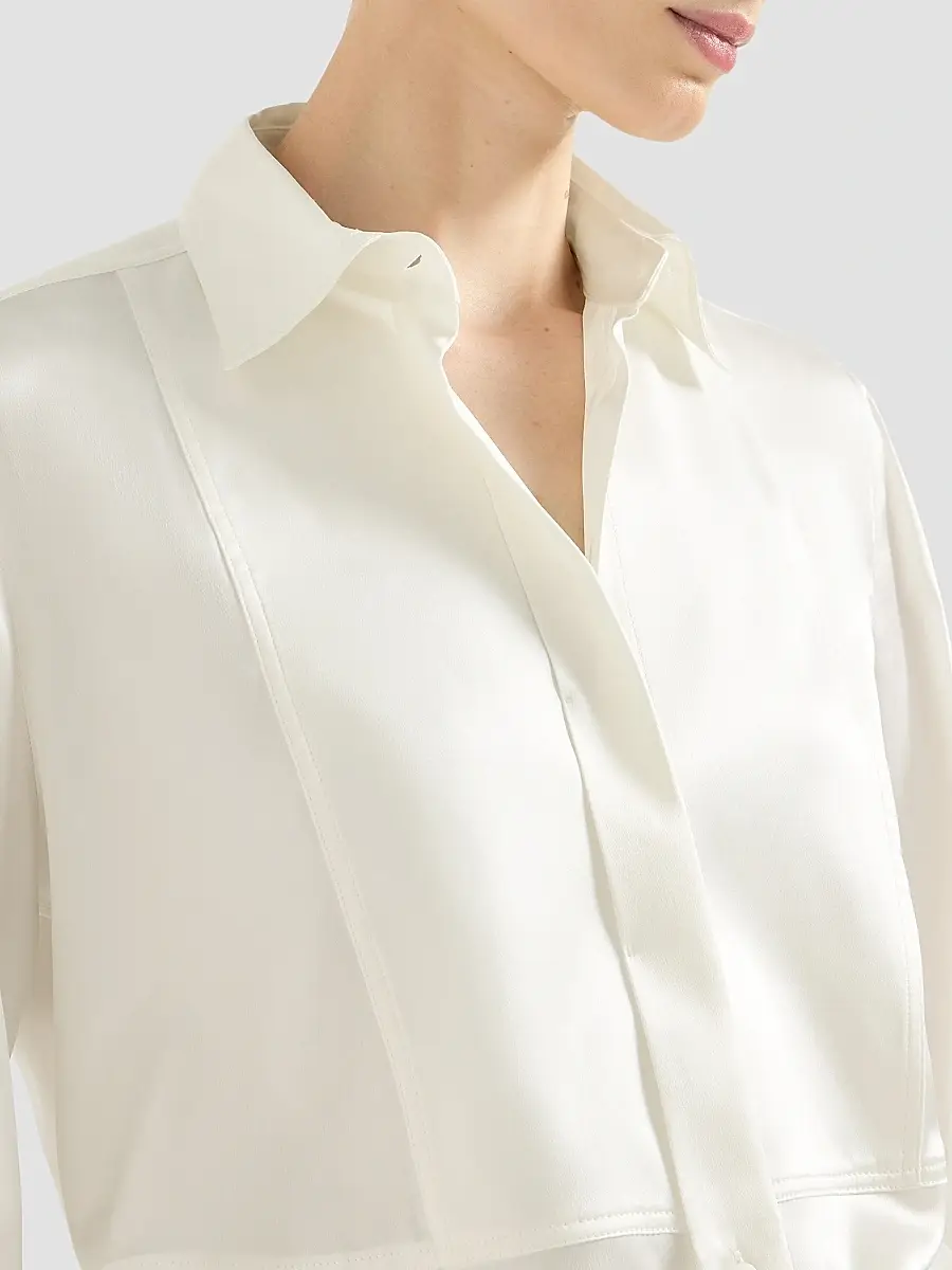Brunello Cucinelli Women's Stretch Silk Satin Shirt with Monili - White | Thumbnail 6 Brunello Cucinelli Women's Stretch Silk Satin Shirt with Monili - White | Thumbnail 6