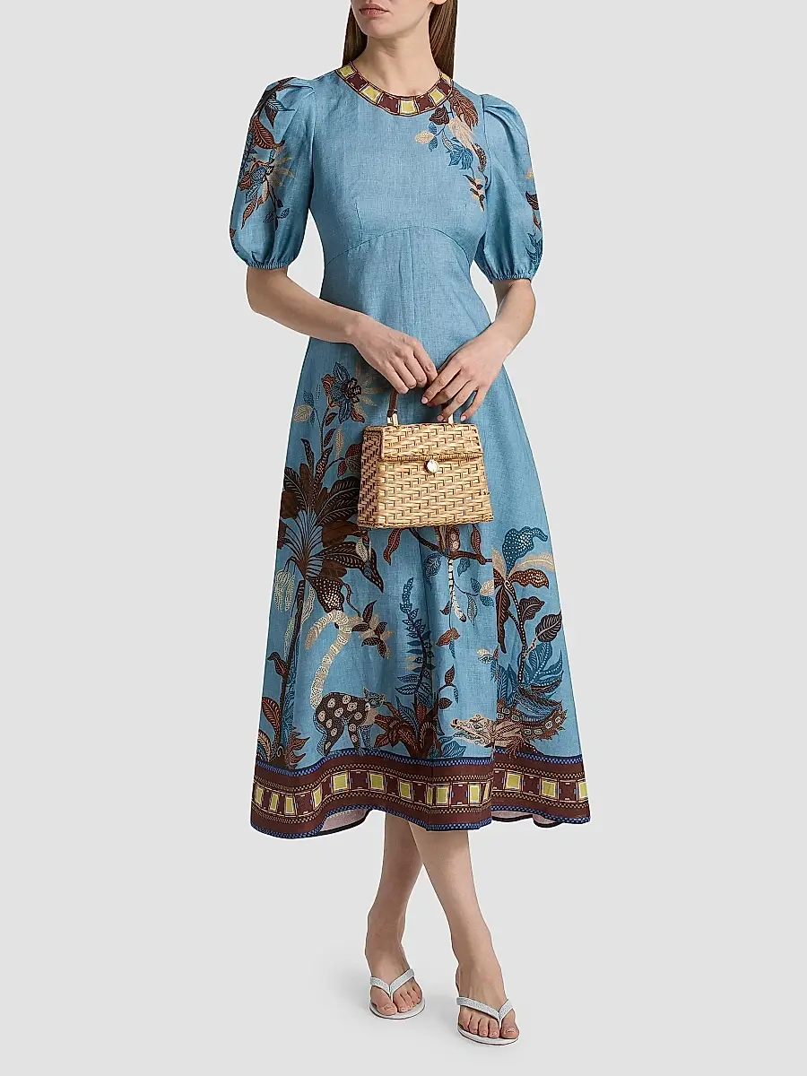 ALÉMAIS Women's Georgie Empire-Waist Linen Midi-Dress | Thumbnail 2 ALÉMAIS Women's Georgie Empire-Waist Linen Midi-Dress | Thumbnail 2