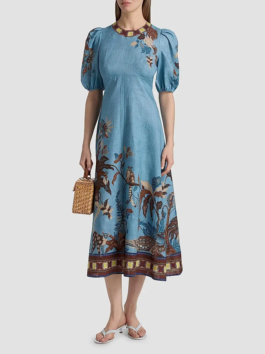 ALÉMAIS Women's Georgie Empire-Waist Linen Midi-Dress | Thumbnail 3 ALÉMAIS Women's Georgie Empire-Waist Linen Midi-Dress | Thumbnail 3