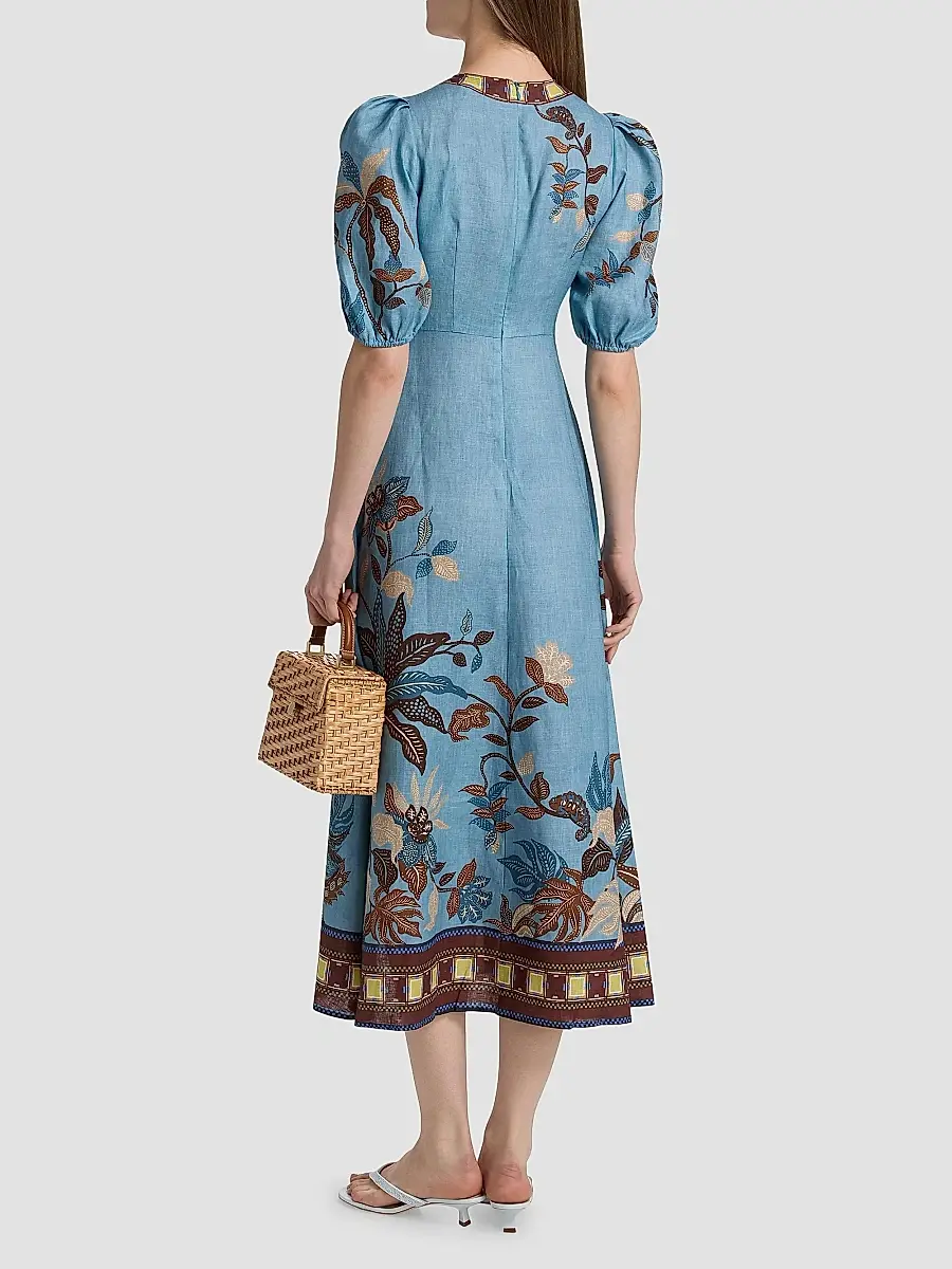 ALÉMAIS Women's Georgie Empire-Waist Linen Midi-Dress | Thumbnail 5 ALÉMAIS Women's Georgie Empire-Waist Linen Midi-Dress | Thumbnail 5