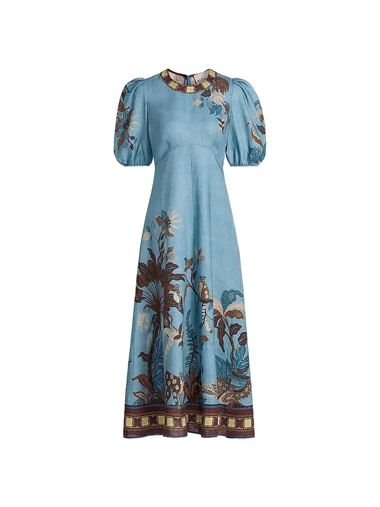 ALÉMAIS Women's Georgie Empire-Waist Linen Midi-Dress