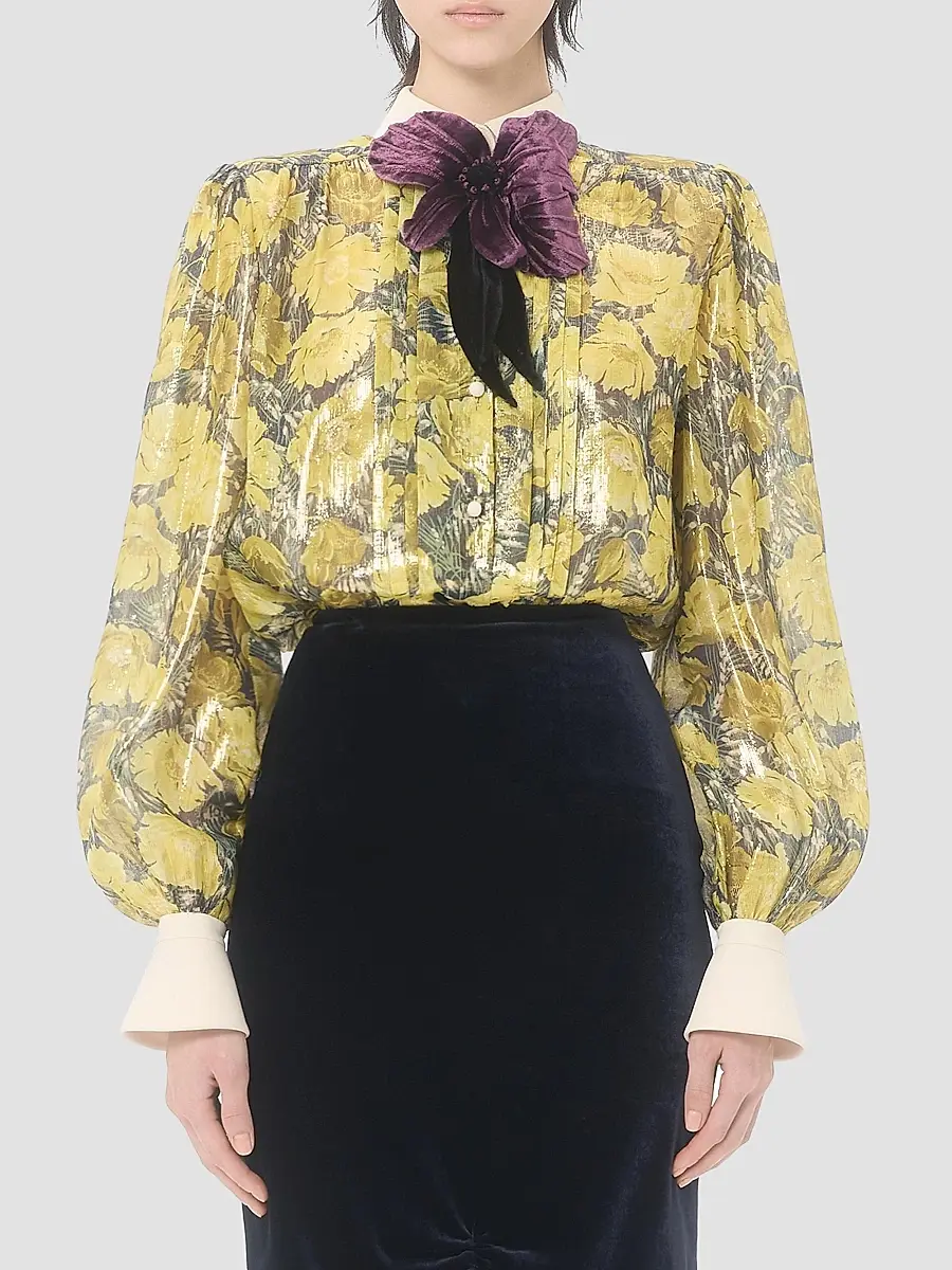Valentino Women's Lurex Shirt with Après L'hiver Poppies Print | Thumbnail 2
