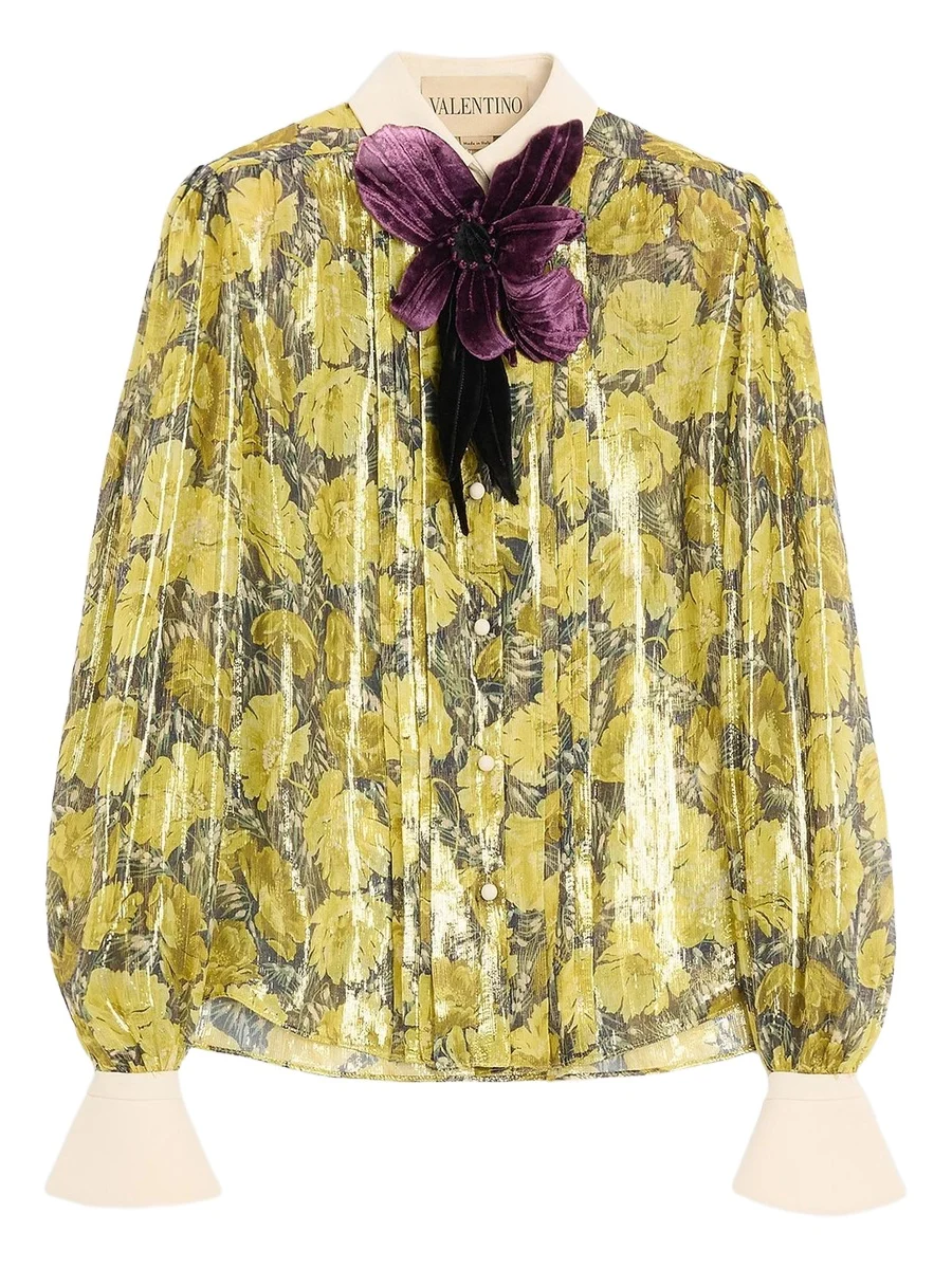 Valentino Women's Lurex Shirt with Après L'hiver Poppies Print