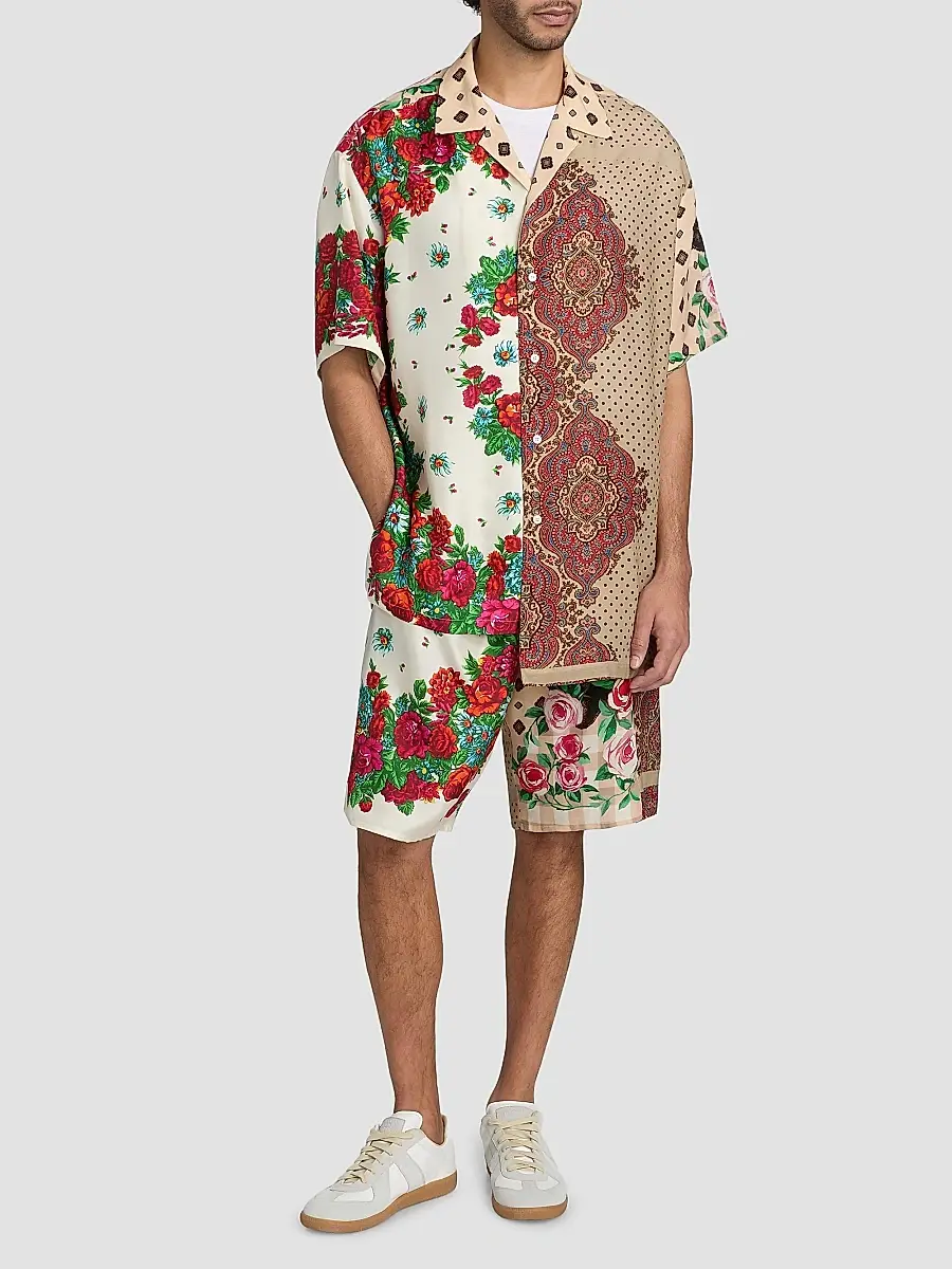 MOSCHINO Men's Spliced Silk Camp Shirt | Thumbnail 2 MOSCHINO Men's Spliced Silk Camp Shirt | Thumbnail 2