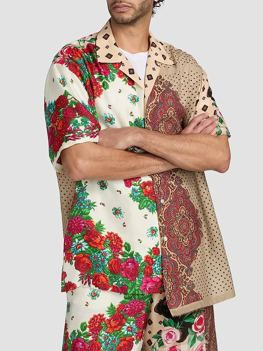 MOSCHINO Men's Spliced Silk Camp Shirt | Thumbnail 3 MOSCHINO Men's Spliced Silk Camp Shirt | Thumbnail 3