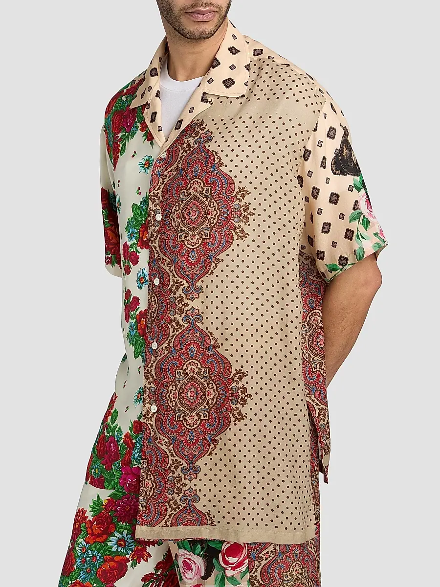 MOSCHINO Men's Spliced Silk Camp Shirt | Thumbnail 4 MOSCHINO Men's Spliced Silk Camp Shirt | Thumbnail 4