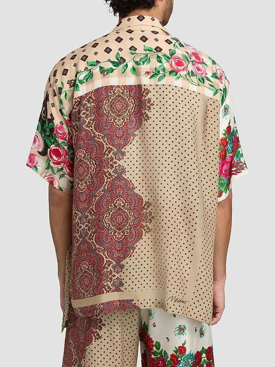 MOSCHINO Men's Spliced Silk Camp Shirt | Thumbnail 5 MOSCHINO Men's Spliced Silk Camp Shirt | Thumbnail 5
