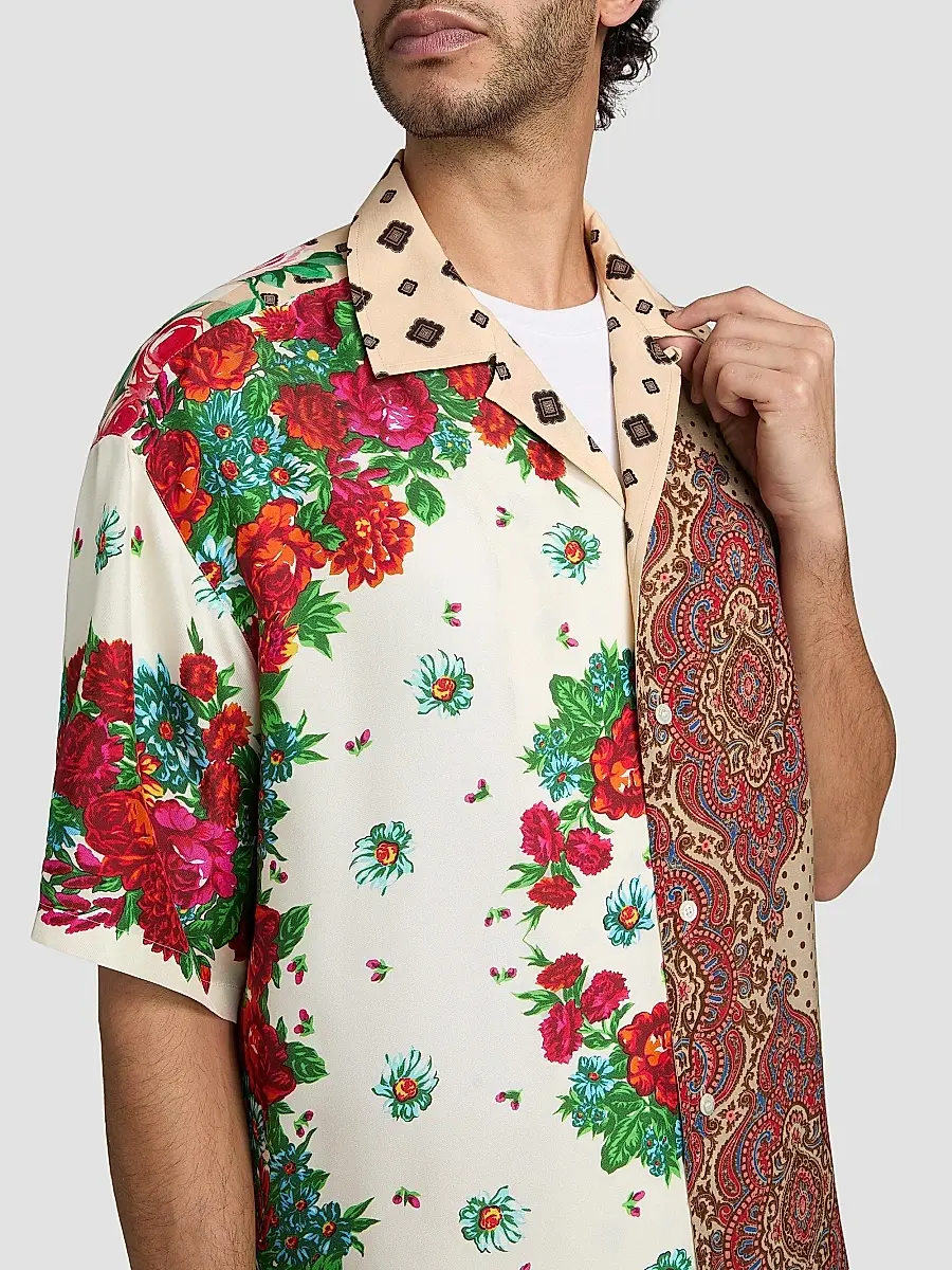 MOSCHINO Men's Spliced Silk Camp Shirt | Thumbnail 6 MOSCHINO Men's Spliced Silk Camp Shirt | Thumbnail 6