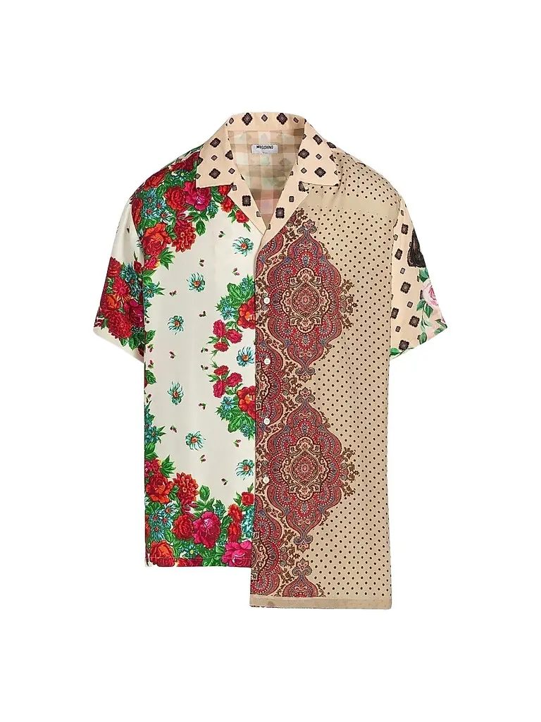 MOSCHINO Men's Spliced Silk Camp Shirt