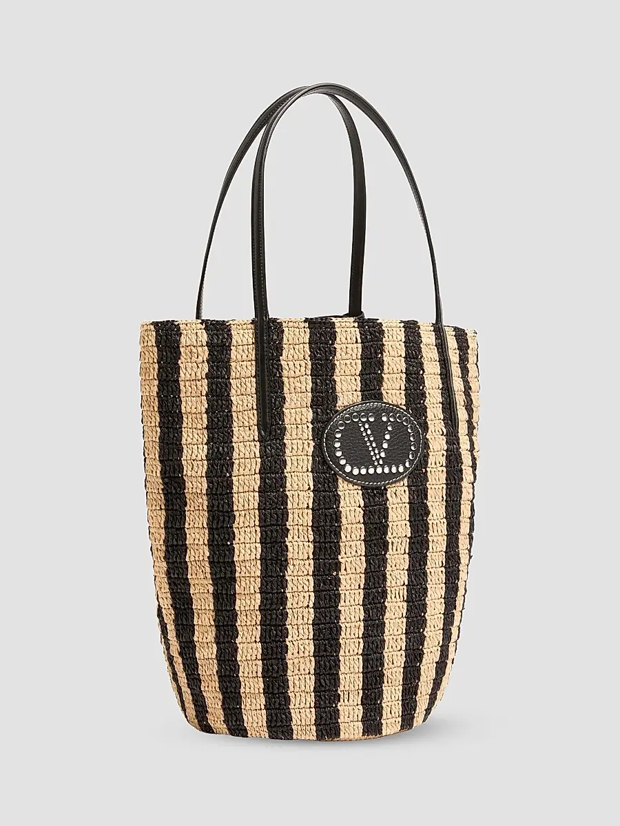 Valentino Women's Striped Raffia Shopping Bag | Thumbnail 4