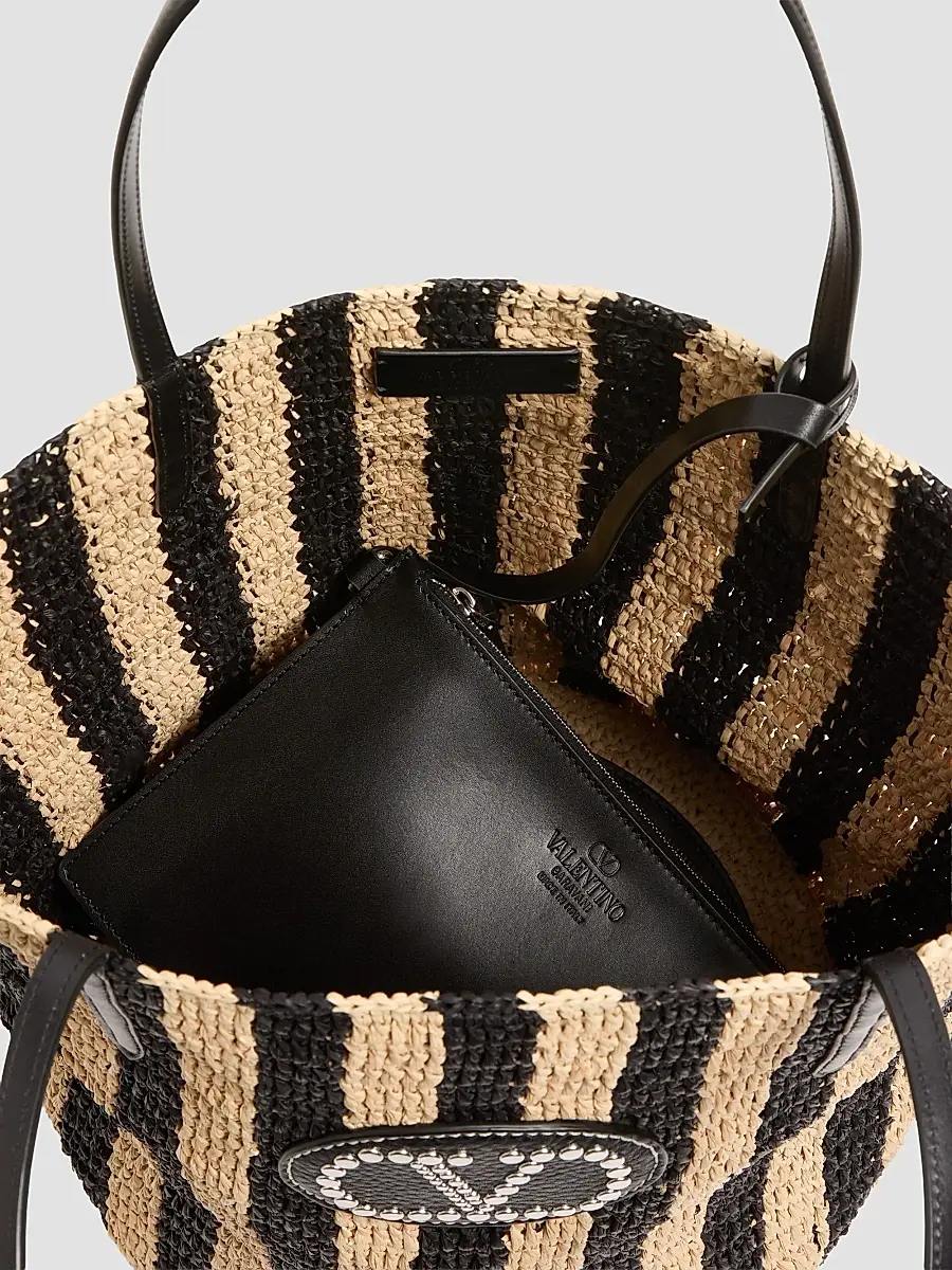 Valentino Women's Striped Raffia Shopping Bag | Thumbnail 6