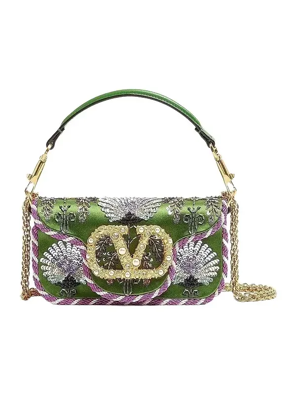 Women's Locò Small Embroidered Shoulder Bag with Jewel Logo - Multicolor Women's Locò Small Embroidered Shoulder Bag with Jewel Logo - Multicolor