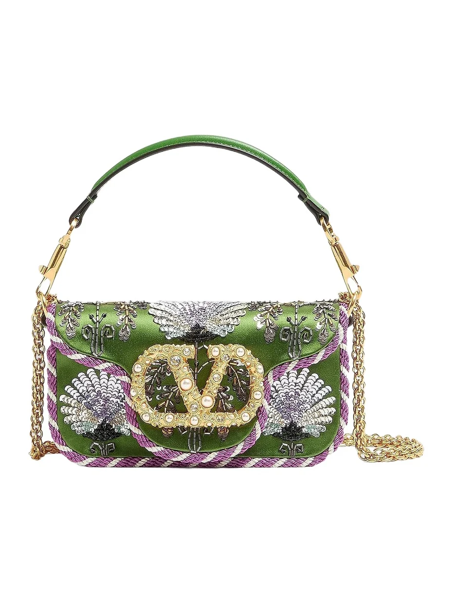 Valentino Women's Locò Small Embroidered Shoulder Bag with Jewel Logo - Multicolor