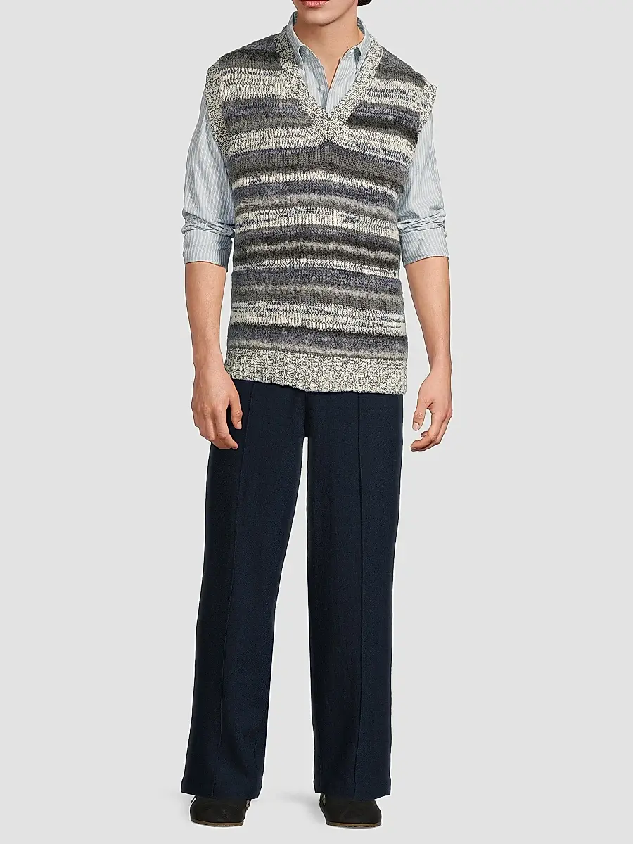 The Elder Statesman Men's Boucle Mix Stripe Sweater Vest | Thumbnail 2 The Elder Statesman Men's Boucle Mix Stripe Sweater Vest | Thumbnail 2