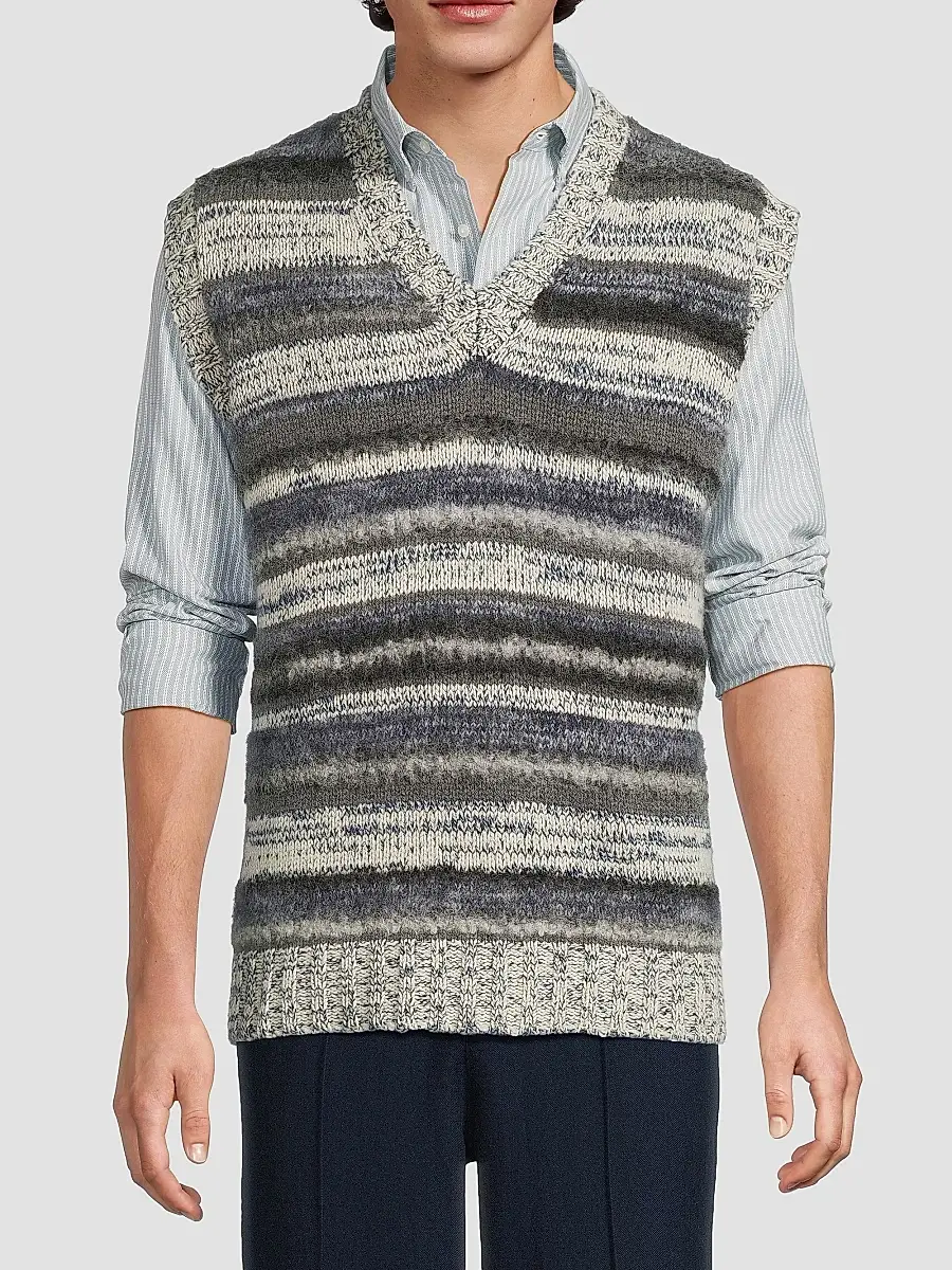 The Elder Statesman Men's Boucle Mix Stripe Sweater Vest | Thumbnail 3 The Elder Statesman Men's Boucle Mix Stripe Sweater Vest | Thumbnail 3
