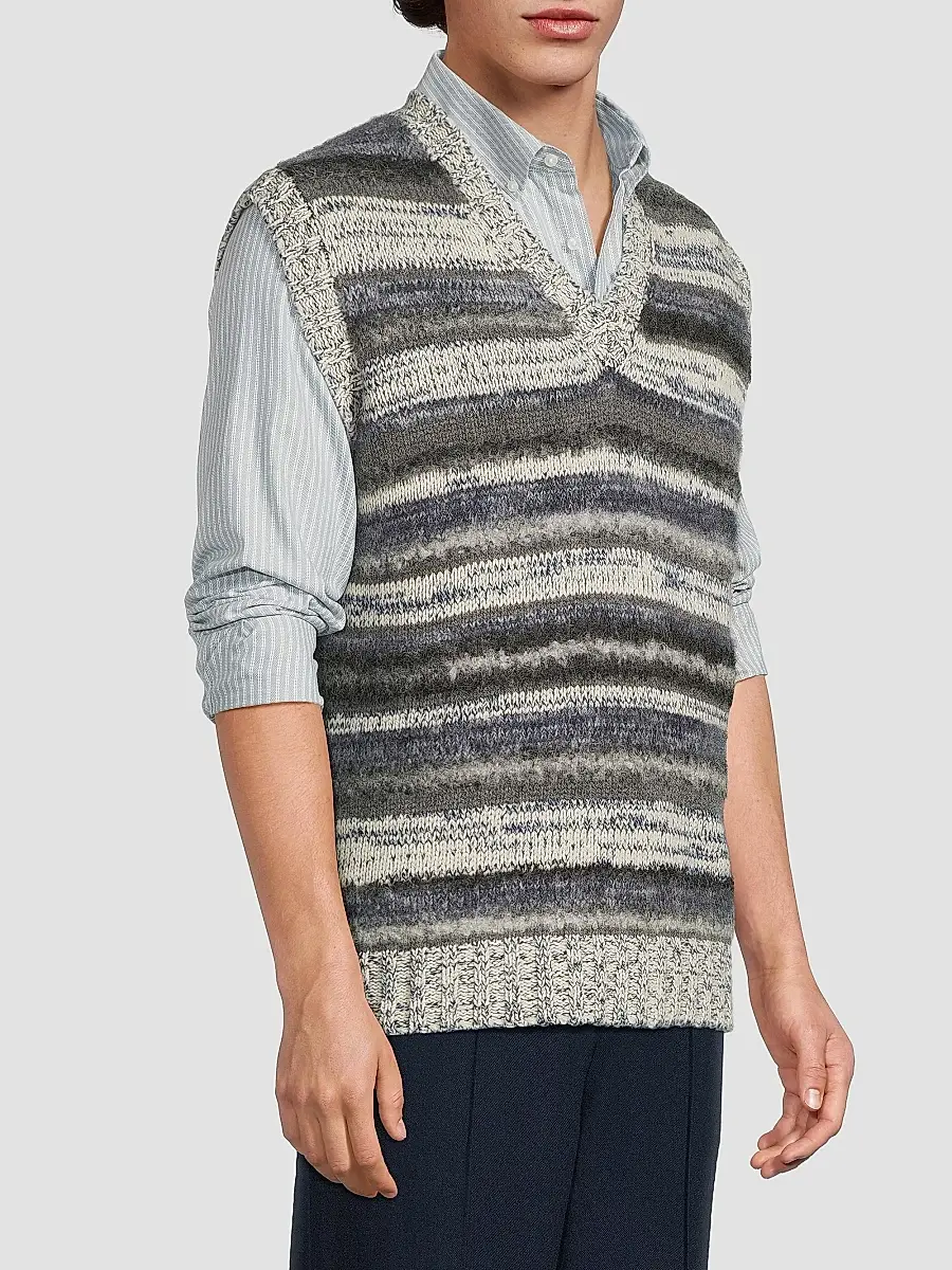The Elder Statesman Men's Boucle Mix Stripe Sweater Vest | Thumbnail 4 The Elder Statesman Men's Boucle Mix Stripe Sweater Vest | Thumbnail 4