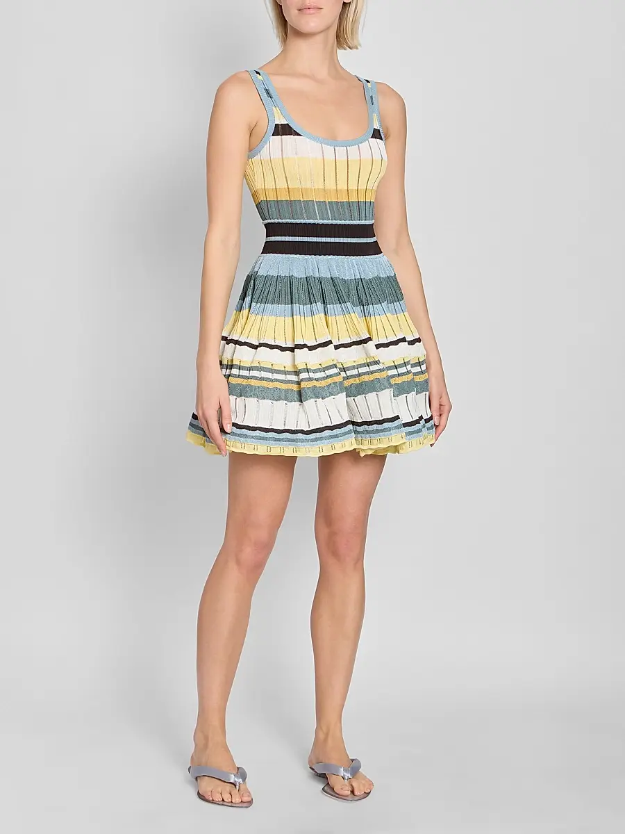 ALAÏA Women's Crinoline Stripe Rib-Knit Mini Dress | Thumbnail 2 ALAÏA Women's Crinoline Stripe Rib-Knit Mini Dress | Thumbnail 2