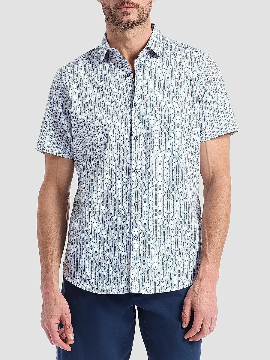 Robert Graham Men's Napier Printed Short-Sleeve Stretch-Cotton Shirt | Thumbnail 3 Robert Graham Men's Napier Printed Short-Sleeve Stretch-Cotton Shirt | Thumbnail 3