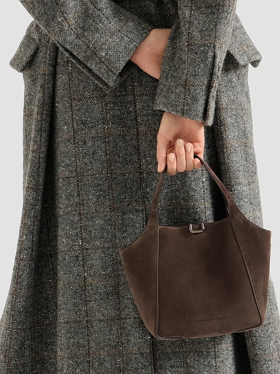 Brunello Cucinelli Women's Sartorial Small Bucket Bag in Suede - Espresso | Thumbnail 2