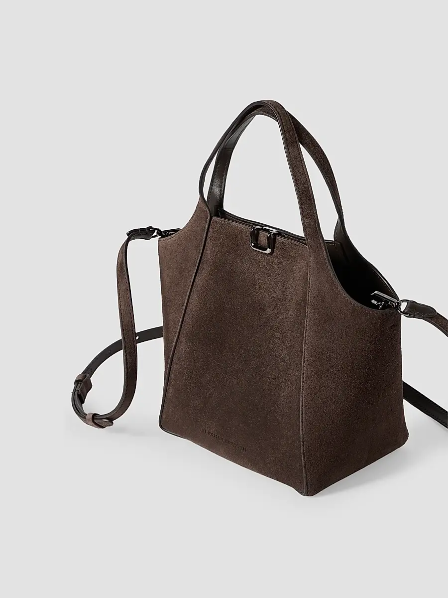 Brunello Cucinelli Women's Sartorial Small Bucket Bag in Suede - Espresso | Thumbnail 4