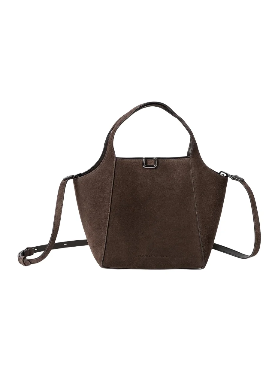 Brunello Cucinelli Women's Sartorial Small Bucket Bag in Suede - Espresso