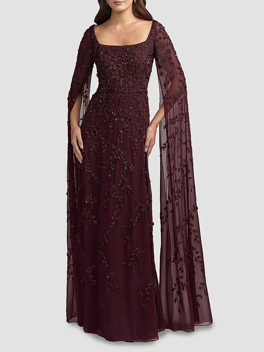 Mac Duggal Women's Embellished Georgette Cape-Sleeve Gown | Thumbnail 2