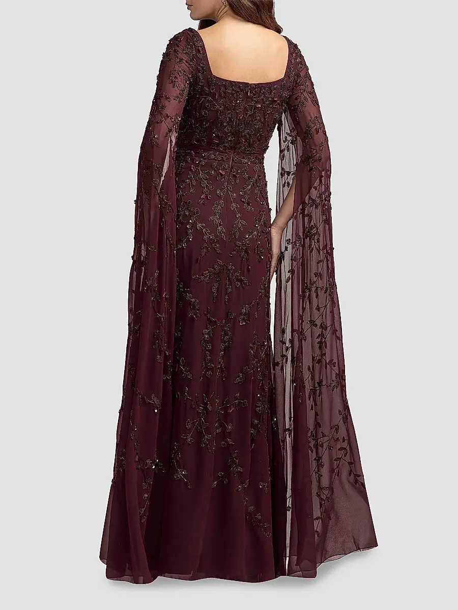 Mac Duggal Women's Embellished Georgette Cape-Sleeve Gown | Thumbnail 3