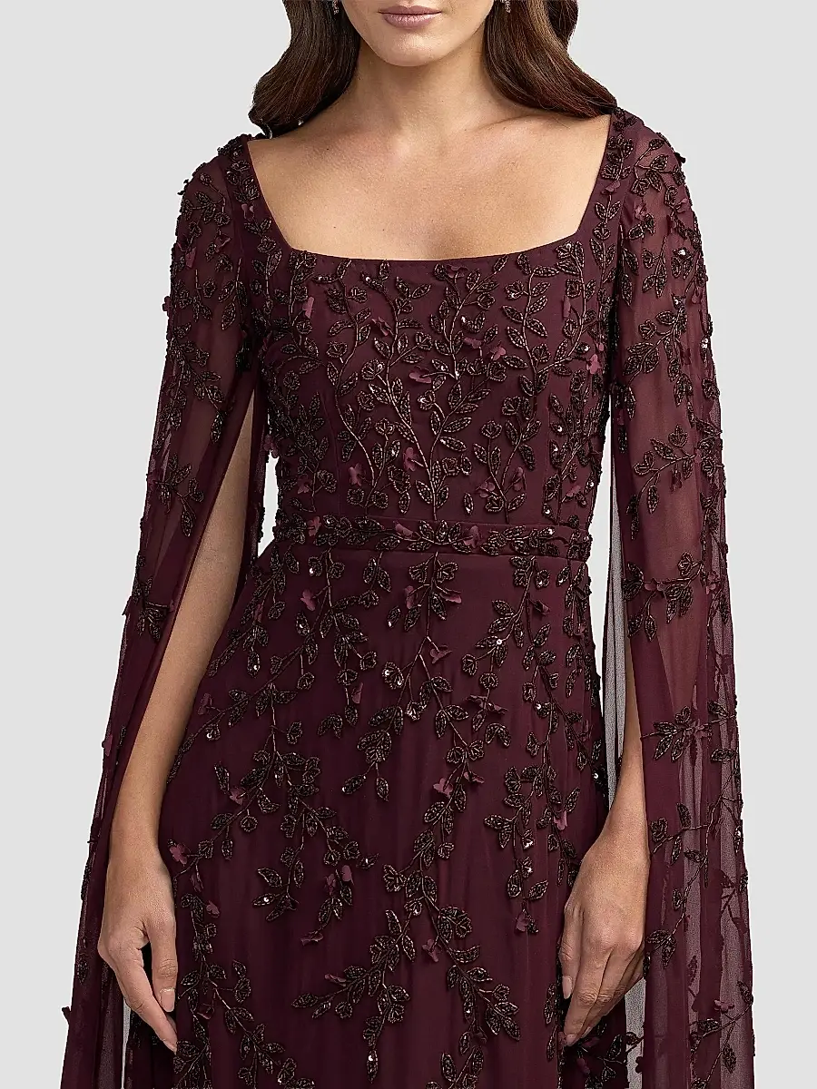 Mac Duggal Women's Embellished Georgette Cape-Sleeve Gown | Thumbnail 4