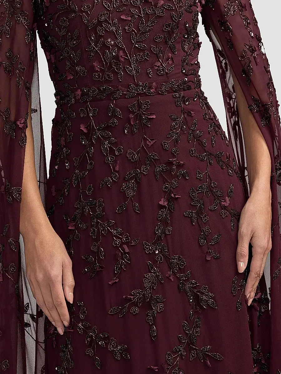 Mac Duggal Women's Embellished Georgette Cape-Sleeve Gown | Thumbnail 5