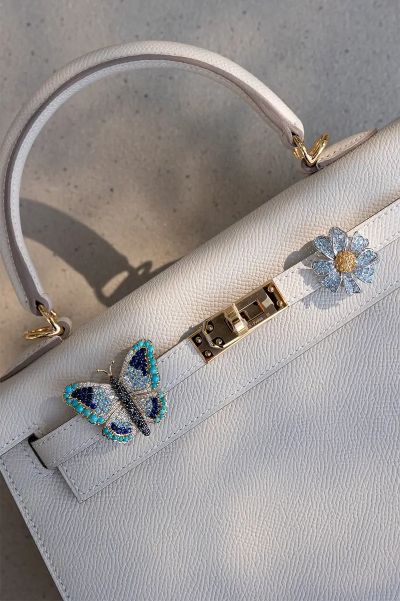 Ashna Mehta Blue Topaz Yellow Sapphire Flower Bag Charm | Thumbnail 3